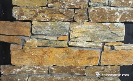 Yellow Brown Cement Quartzite Wall Stone Cladding