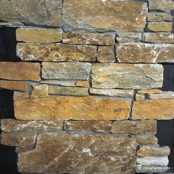 Yellow Brown Cement Quartzite Wall Stone Cladding