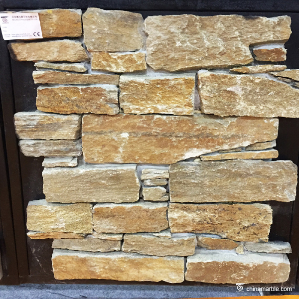 Gold Brown Slate Meshed Back Wallstone Stacked Ledge Panel