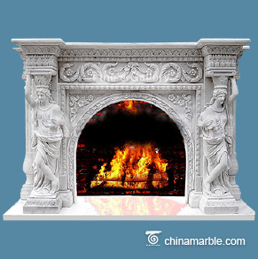 White Marble Stone Cherubs Fireplace Mantel