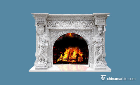 White Marble Stone Cherubs Fireplace Mantel