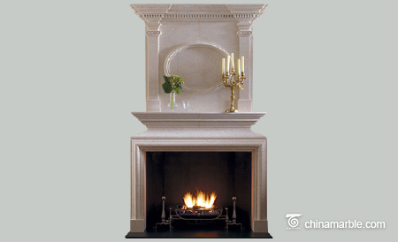 Ornate single stone fireplace