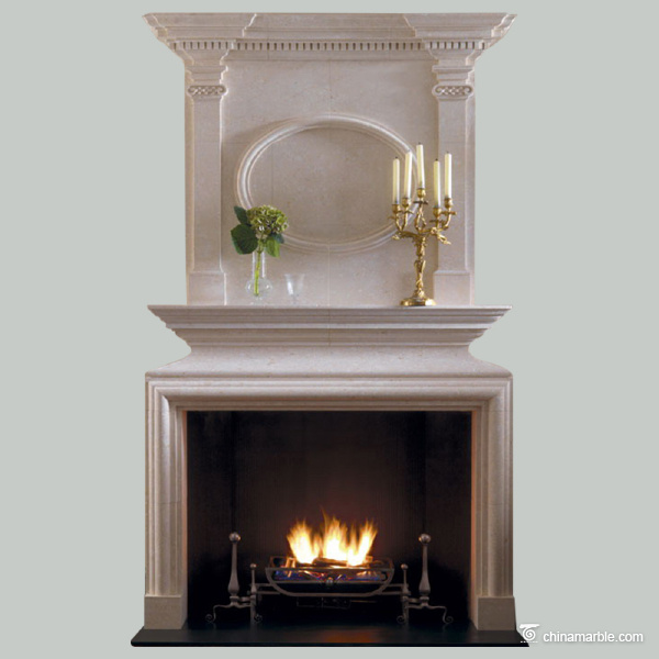 Ornate single stone fireplace