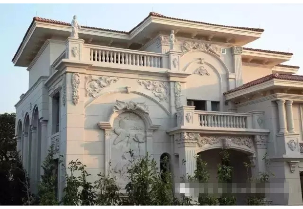 Marble pillars of upscale villa facade