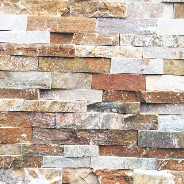Golden Beige Slate Rock Face Stacked Stone Panels with Corners