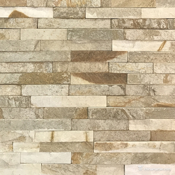 P014 Beige Multicolor Slate Ledge Stone, China Cheap Stacked Wall Cladding