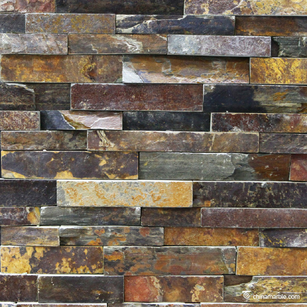 Sunset Rust Slate Ledge Stone Panel With Rock Face, China Wall Stone Cladding