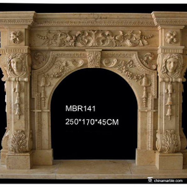 Carved stone fireplace