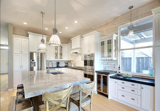 Its distinctive marble kitchen