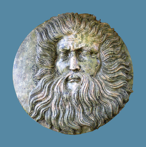 Neptune face marble relief RLF