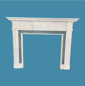 Carved marble mantel with green marble inlay MF-61