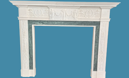 Carved marble mantel with green marble inlay MF-61