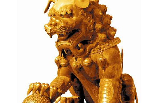 Marble Carving Fireplace-Stone lions in front of the role of